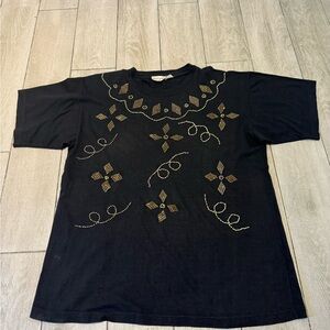 Vintage Women’s Black Beaded Art Work T-shirt Size M